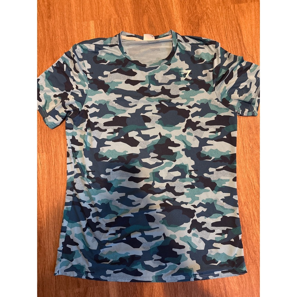 Gymshark Men’s Short Sleeve Camo Performance Tee - Blue/Gray/Black